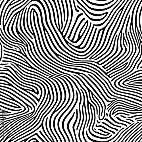 This design features a seamless pattern of wavy black and white lines resembling zebra stripes, ideal for various applications. SEAMLESS PATTERN