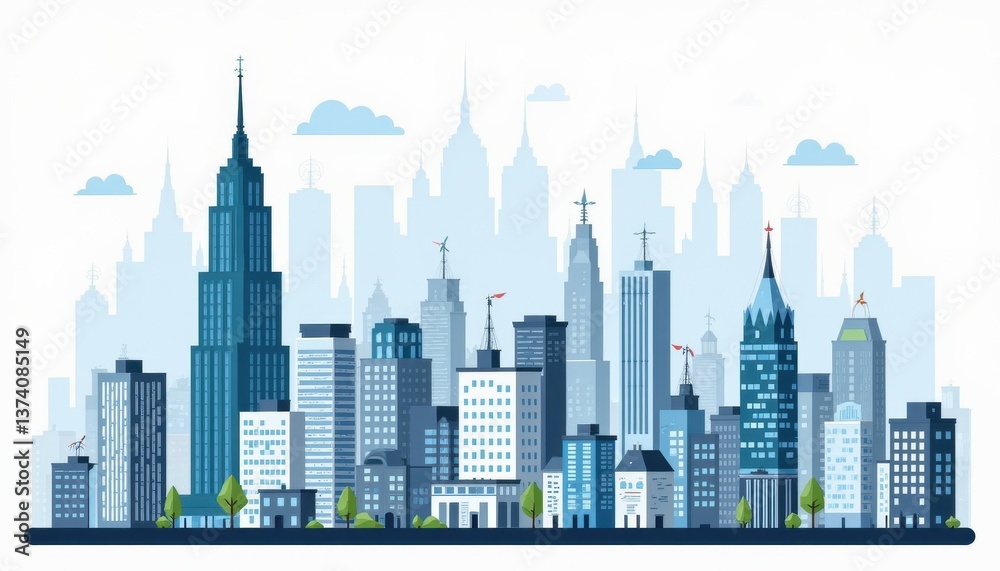 Fototapeta premium Modern City Skyline with Tall Buildings and Clear Blue Sky