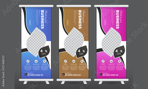 Creative Corporate vector Roll Up Banner template design, rollup banner brochure flyer banner, roll up design modern x-banner and flag-banner. Business Roll Up Set. Standee Design.