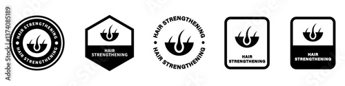 Hair Strengthening - vector stamps for hair care product labeling. Vector isolated on white.