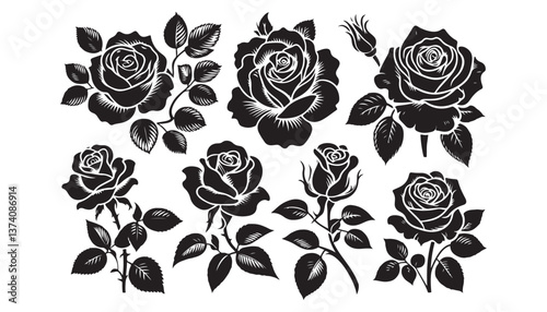 Black Rose Silhouette with Bandel Style Design vector file 