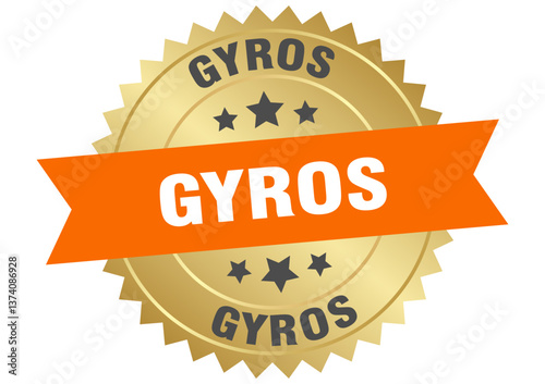 gyros. gyros round orange and gold label isolated on transparent background