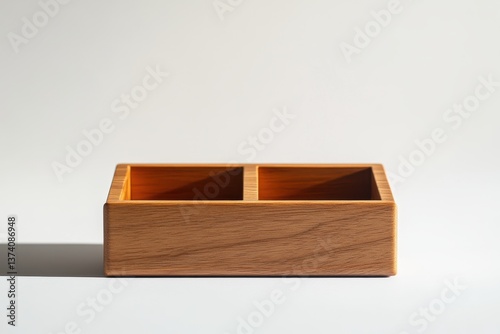 Handcrafted Wooden Two-Compartment Box Elegant Storage Solution for Desk Organization