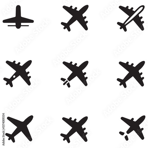 plane icon illustration Silhouette Vector Black. with white background