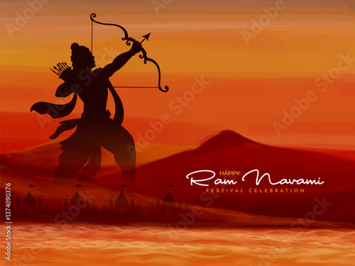 Traditional Happy Ram Navami Indian festival card with lord Rama