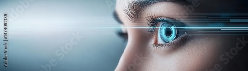 A close-up of a futuristic eye with digital enhancements, symbolizing technology and innovation in vision.