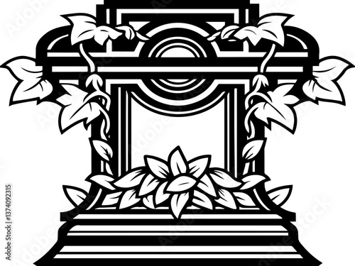 Graveyards coffins and death symbols in a haunting svg vector. Elegant Decorative Frame with Leaves and Floral Elements Design