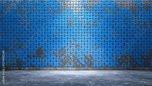 Diamond metal wall background with concrete floor. 3d rendering