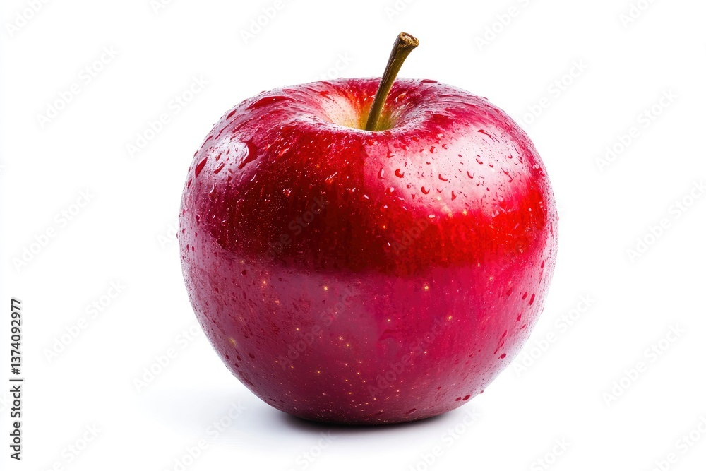 Fresh Red Apple with Water Droplets Isolated on White Background Fresh Red Apple with Water Droplets Isolated on White Background