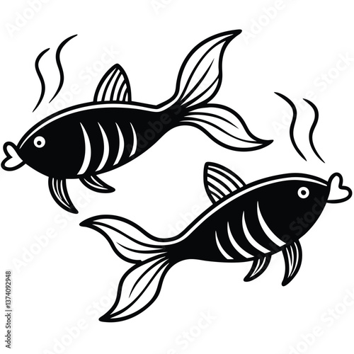 Vector illustration of a fish swimming in water with a white background