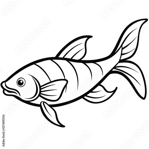 Vector illustration of a fish in the ocean with marine life and aquatic elements
