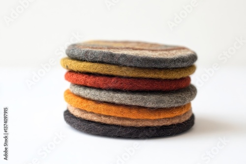 Handmade Felted Wool Coasters Set of Eight in Autumn Hues