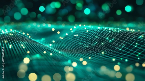 The design combines green futuristic particles technology with ai generative vibrant energy in a Laser Lime Fusion abstract background, complete with dynamic neon waves