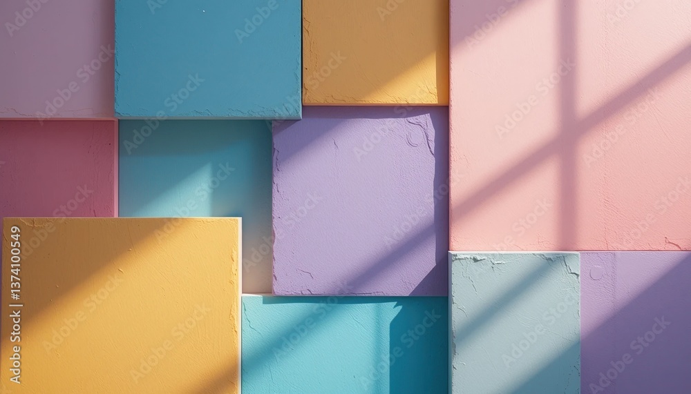 Fototapeta premium Vibrant abstract wall art installation urban studio photography brightly colored natural light creativity and design concepts