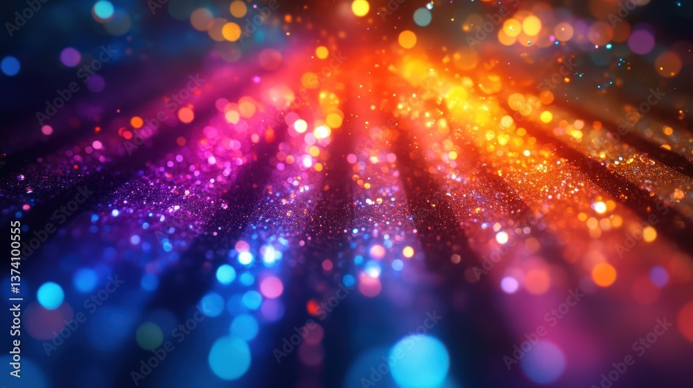Fototapeta premium Vibrant Glittering Background with Rainbow Sparkle Lights and Bokeh Effects Perfect for Festive Designs and Celebrations