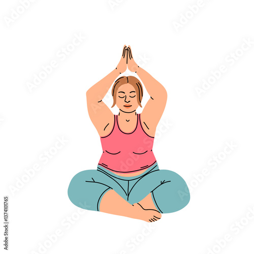 Plus size Girls Practice Yoga With Confidence And Strength, Embracing Body And Its Capabilities, Dispelling Stereotypes Of Physical Fitness And Beauty Standards. Cartoon People Vector Illustration