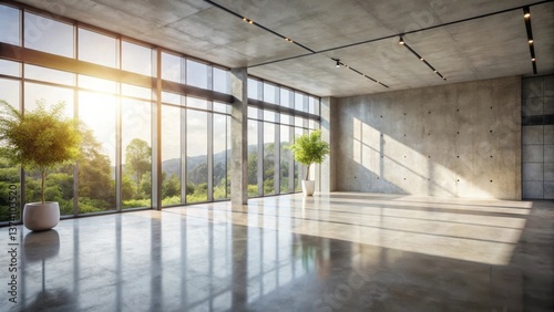 Wallpaper Mural Sunlit Modern Minimalist Interior Space with Expansive Windows and Lush Greenery Torontodigital.ca