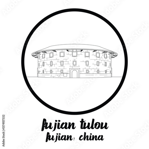 Circle Icon Fujian Tulou. Vector illustration
