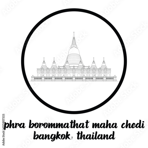 Circle Icon Phra Borommathat Maha Chedi. Vector illustration
