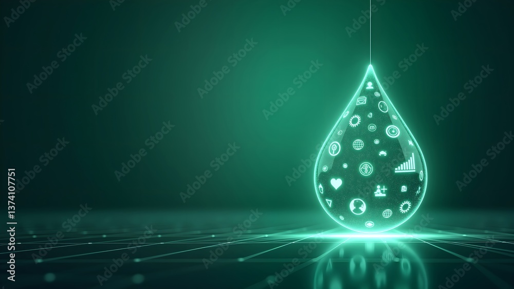 Fototapeta premium The world of data in water droplets