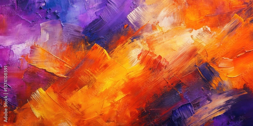 Naklejka premium Vibrant Hues of Orange and Purple in an Abstract Impasto Painting Style
