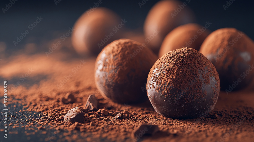 Dark chocolate truffles dusted with cocoa powder Dark chocolate truffles dusted with cocoa powder