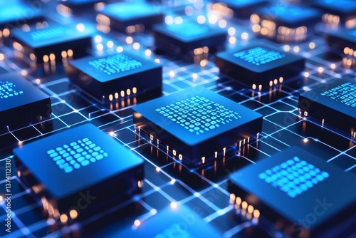 An abstract background of futuristic electronic circuit technology is shown through 2D illustration