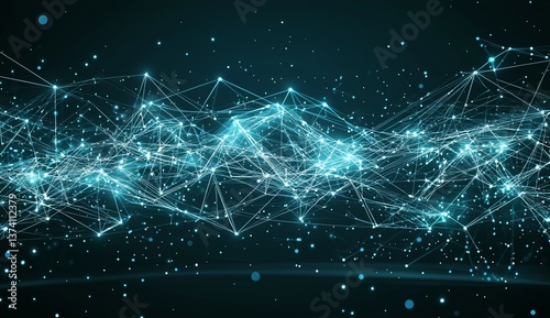 An abstract representation of a futuristic web is depicted with glowing neon lights and grid line patterns on a dark background, reflecting a technology style or geometric backdrop in 3D rendering