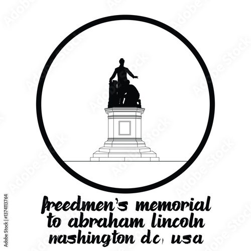 Circle Icon Freedmen’s Memorial to Abraham Lincoln. Vector illustration