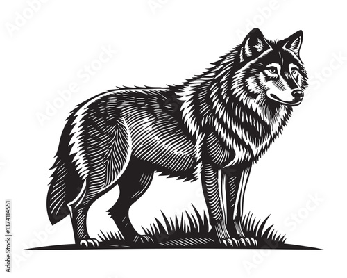 wolf woodcut engraving vector illustration