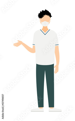 黒髪の男性看護師が話しているシンプルなイラスト