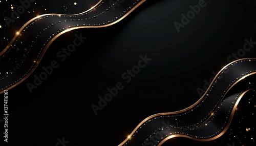 Luxury elegant black and gold invitation card background with wavy lines pattern,  vector,  wedding