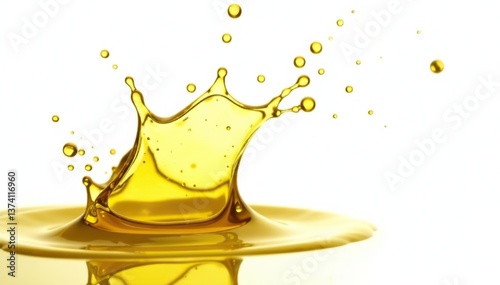 Olive oil splash isolated on white background with droplets flying in the air,  liquid,  preparation