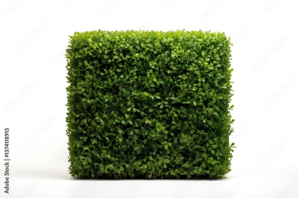Fototapeta premium Green light bush square plant hedge white background.