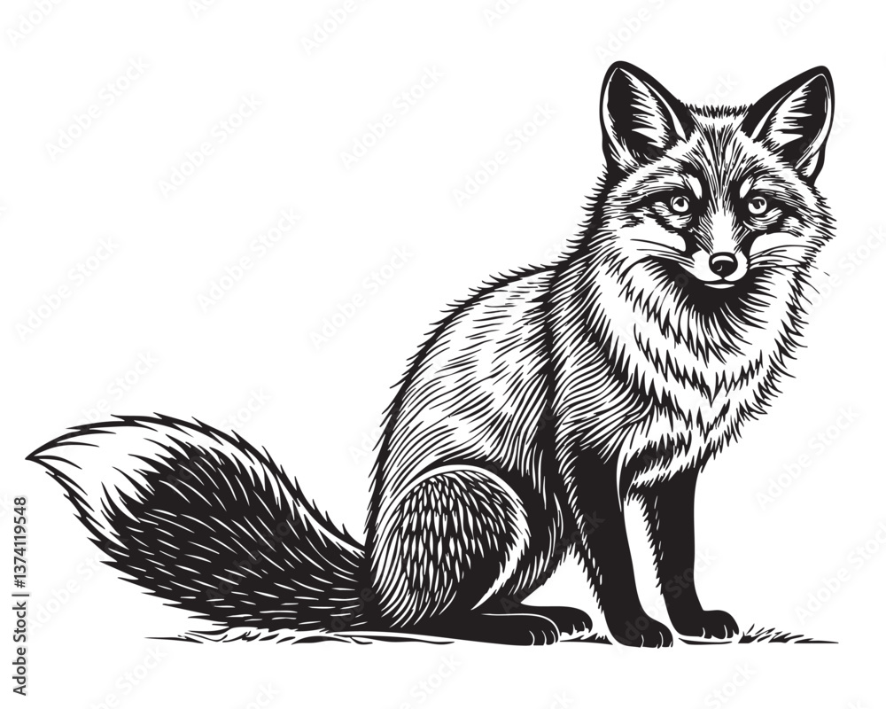 Obraz premium fox engraving vector illustration