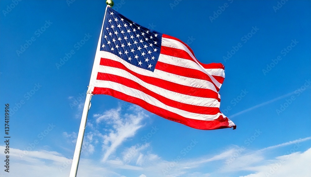 風になびくアメリカの国旗 風になびくアメリカの国旗