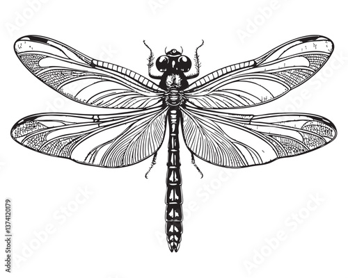 dragonfly engraving vector illustration