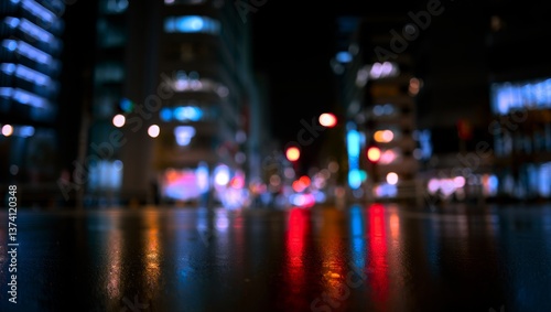 Blurred neon lights background. Neon city lights in bokeh style. Futuristic backdrop.
