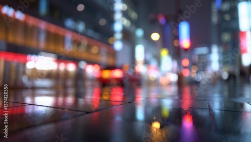 Blurred neon lights background. Neon city lights in bokeh style. Futuristic backdrop.