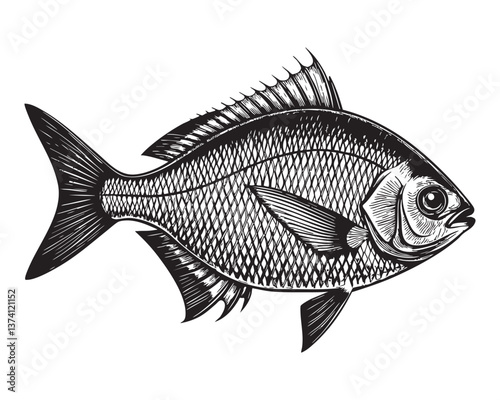 bream woodcut engraving vector illustration
