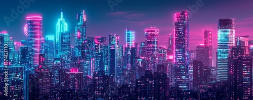 A futuristic metropolis with a neon landscape, set amidst an industrial area, depicted in a cyberpunk wallpaper, featuring a grungy cityscape with vibrant neon lights and massive futuristic