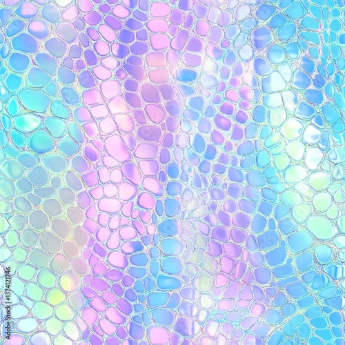 Seamless holographic snakeskin pattern with pastel iridescent reptile texture