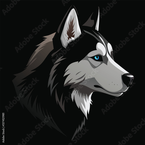 Siberian Husky Dog Head Shape Vector Illustration