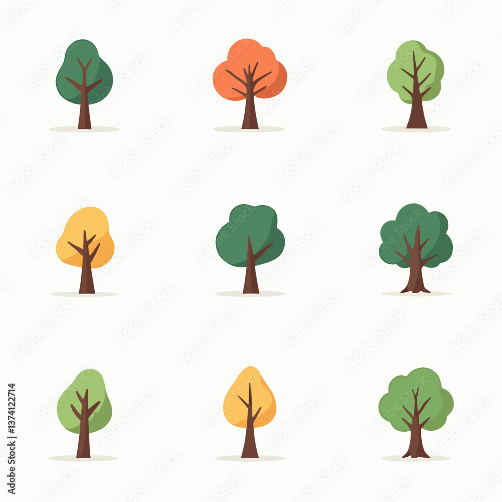 Set of trees isolated on a white background. Vector illustration flat design style	