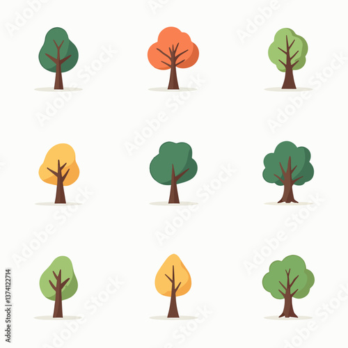 Set of trees isolated on a white background. Vector illustration flat design style	
