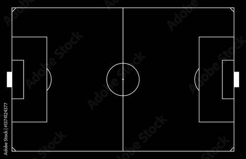 White-line soccer pitch with stadium pattern. Top-view court texture and playground design. Flat vector illustration isolated on white background.