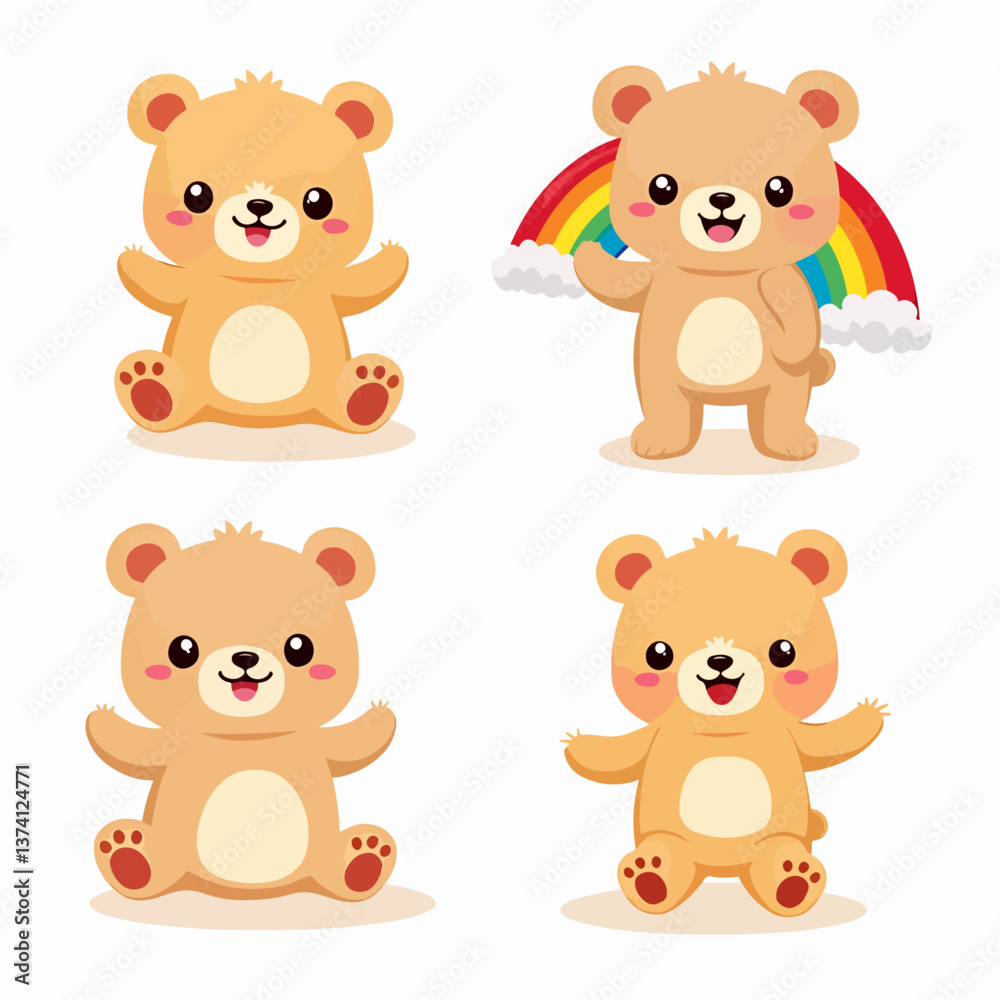 Cute teddy bear on a rainbow. Vector illustration of a cartoon, Set teddy bear on a rainbow Cute teddy bear on a rainbow. Vector illustration of a cartoon, Set teddy bear on a rainbow