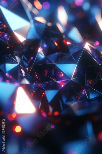 This stock image boasts a futuristic blue background adorned with triangular shapes