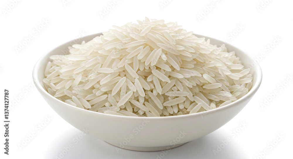 closeup uncooked white rice or basmati rice, jasmine rice in bowl in white background closeup uncooked white rice or basmati rice, jasmine rice in bowl in white background