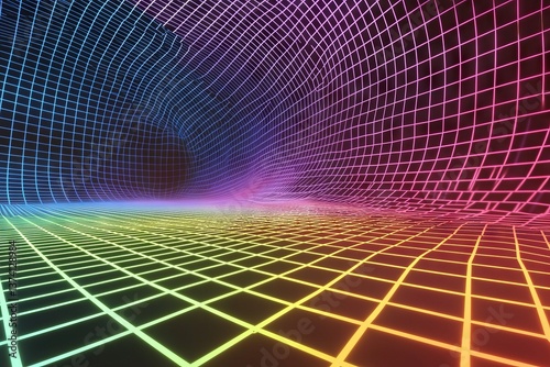 A mesmerizing tunnel of neon light that illuminates a dark room is perfect for creating a futuristic or mysterious atmosphere in various designs and projects